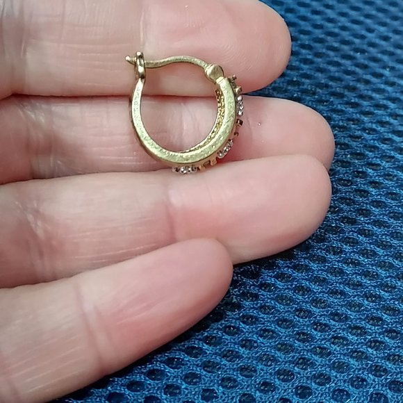 Round emerald & CZ and sterling w gold wash single earing 1.5 cm round - Picture 5 of 6